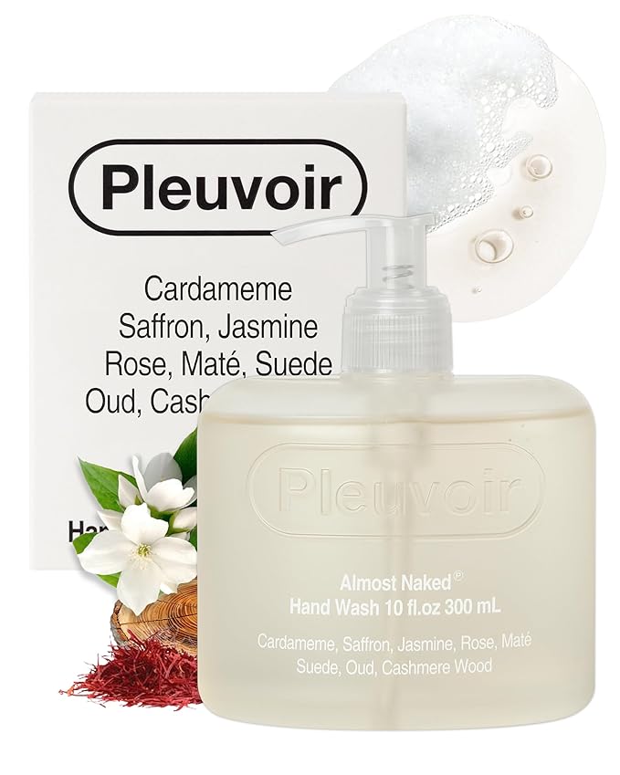 Pleuvoir Almost Naked Luxury Hand Wash - Jasmine Rose Cashmere Wood Scent - Hydrating Liquid Hand Soap with Hyaluronic Acid & Ceramides - Vegan K-Beauty, 10 fl.oz