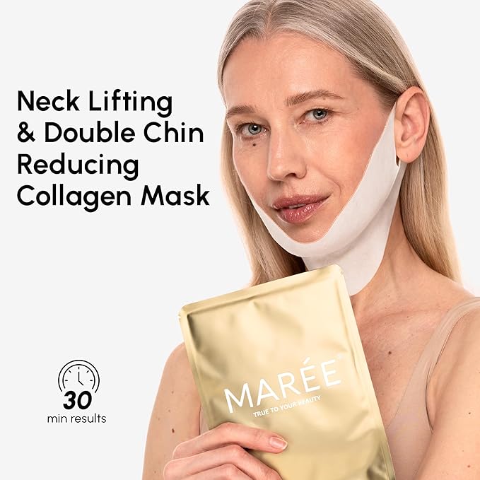 MAREE V Line Lifting Mask with 24K Gold – Deep Collagen Face Mask for Women – Jawline Shaper Mask with Retinol & Hyaluronic Acid – Neck Tightening & Firming - Double Chin Strap for Face Lift - 2 pack
