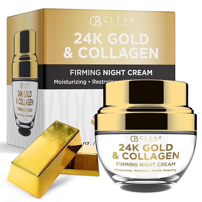 Clear Beauty 24K Gold & Collagen Night Cream – Firming & Ultra Hydrating Face Moisturizer – Restores Smooth, Youthful Looking Skin – Dermatologist Tested, Korean Skin Care, Clean Beauty – 1.69 Fl Oz
