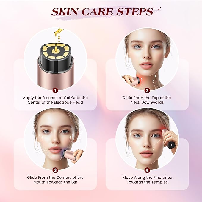 INTEO Microcurren Facial Device, 3 Modes Red Light Therapy for Face and Neck, Skin Care Facial Massager Perfect Gifts for Women Men(Gold)