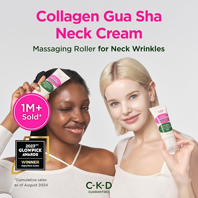 CKD Retino Collagen Gua Sha Neck Cream with Stainless Steel Roller – Neck & Jawline Tightening, Lifting, Youthful-Looking Skin Treatment, Anti-Aging Korean Skin Care, 1.69 fl oz