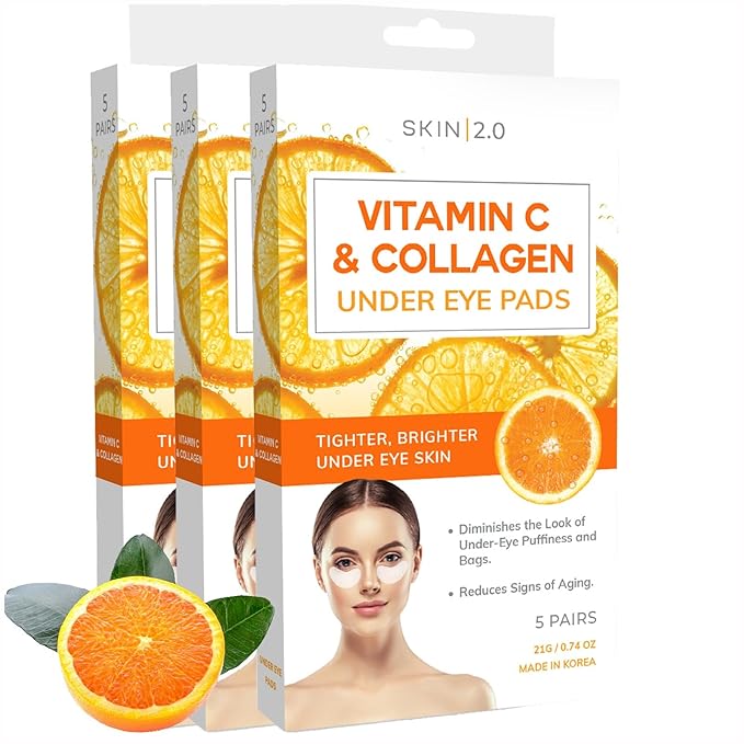 Vitamin C & Collagen Under Eye Patches - Dermatologist Tested - Brightens Dark Circles, Tightens Under Eye Area, Anti-Aging - Natural Ingredients Korean Skin Care - All Skin Types - 15 Pairs