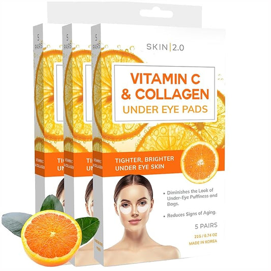 Vitamin C & Collagen Under Eye Patches - Dermatologist Tested - Brightens Dark Circles, Tightens Under Eye Area, Anti-Aging - Natural Ingredients Korean Skin Care - All Skin Types - 15 Pairs