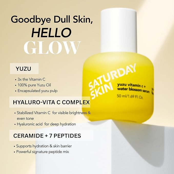 Saturday Skin Yuzu Vitamin C Serum for Face – Brightening Serum Hyaluronic Acid, Peptides & Niacinamide, Vitamin C Glass Skin Peptide Serum, Korean Beauty Vitamin C Serum, Korean Skin Care (50 ml)