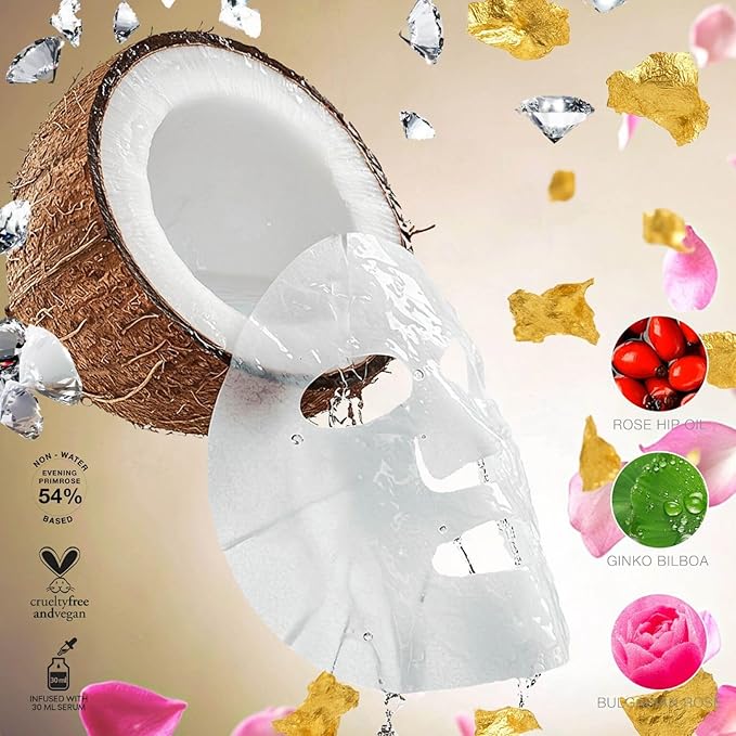 STARSKIN VIP Gold Mask Face, Coconut Bio-Cellulose Revitalizing Face Mask for all Skin Types, Korean Skin Care, Instant Hydration and Plump, Moisturizing and Nourishing, K-Beauty (Pack of 1)