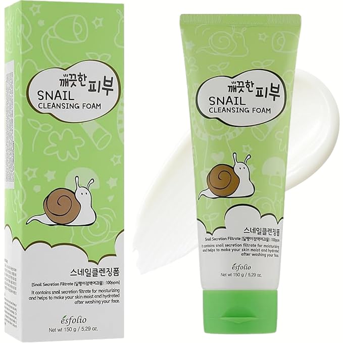 esfolio Snail Cleansing Foam – Nourishing Face Wash for Hydrated & Smooth Skin – Korean Skincare with Snail Extract for Deep Pore Cleansing & Anti-Aging – Gentle Foaming Facial Cleanser (5.29oz-150g)