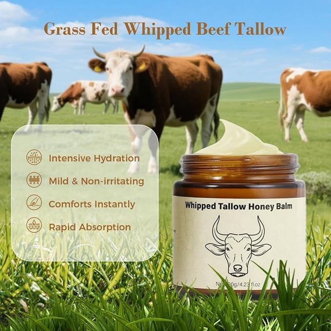 Beef Tallow for Skin - Whipped Moisturizer Balm, Natural Hydrating Cream for Face & Body, Relief for Dry & Sensitive Skin, Tallow Honey Balm (1)