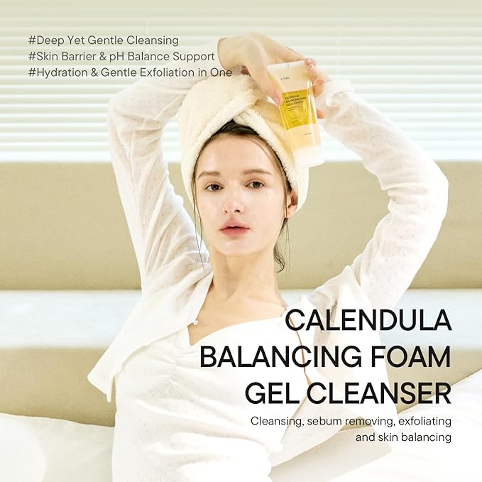 IUNIK Low pH Calendula Balancing Foam Gel Cleanser for All Skin Types – Face Wash with Centella Asiatica & Beta Glucan – Gentle Hydrating Mild Facial Cleanser 5.07 Fl. Oz. Korean Skincare