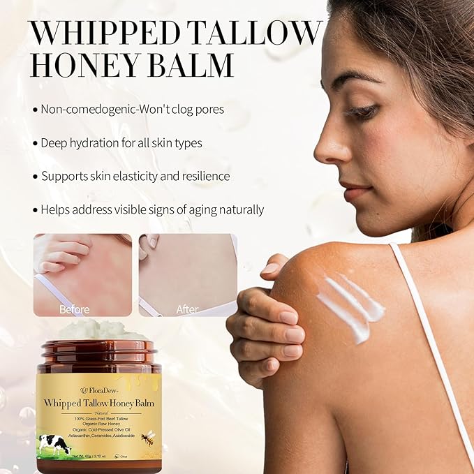 Tallow and Honey Balm - Organic Grass-Fed Beef Tallow for Skin - Moisturizer Deep Hydration for Body with Beef Tallow & Raw Honey & Infused Olive Oil 2.12 FL OZ (Citrus)