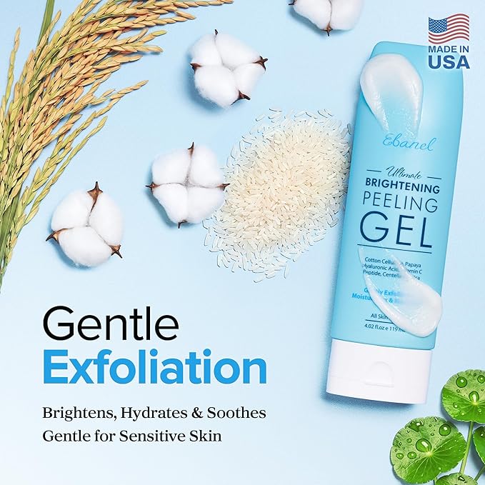 Ebanel Brightening Peeling Gel with Cotton Cellulose, Rice, Papaya, Centella, Hyaluronic Acid for Face and Body, Gentle Exfoliating Face Scrub Gel Peel Wash, Deep Pore Cleanser Minimizer Exfoliator