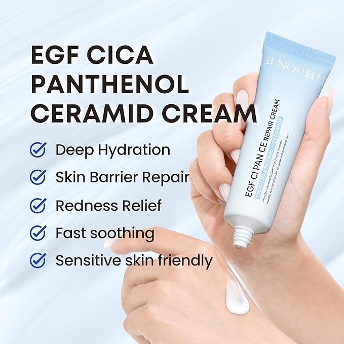 EGF Cica Panthenol Ceramide Repair Cream. Korean moisturizer for damaged, irritated, sensitive skin. Centella asiatica, niacinamide, madecassoside. K Beauty 1.69 fl oz