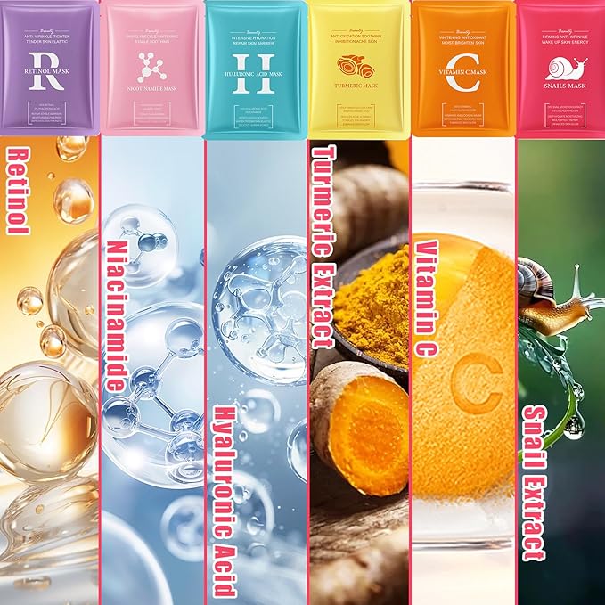 12 Combo Pack Moisturizing Face Sheet Mask, Soft Moisturizing Face Mask Sheets for All Skin Types, Long Lasting Gentle Hydrating Facial Mask Set