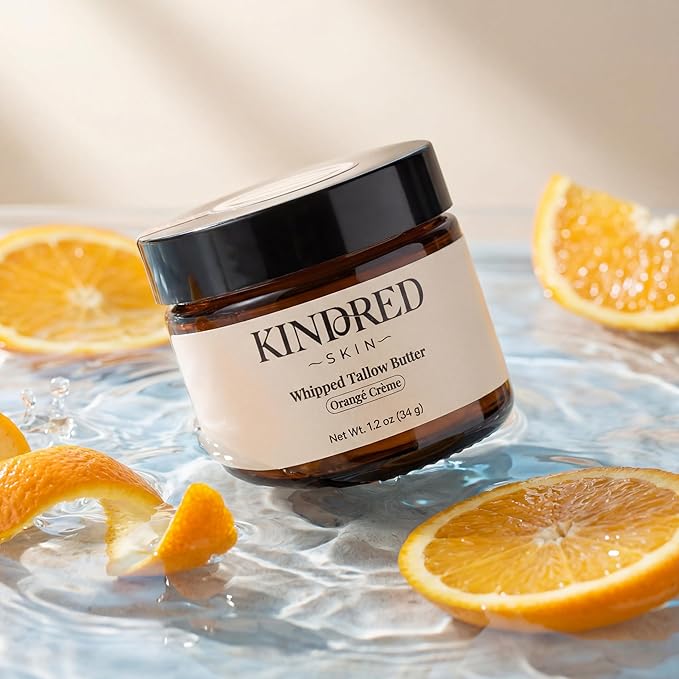 Kindred Skin Whipped Tallow Body Butter – Made with Grass-Fed Beef Tallow – Hydrating Face & Body Moisturizer for Dry, Sensitive Skin – Clean, Non-Greasy Skincare – Orangé Crème, 1.2 oz