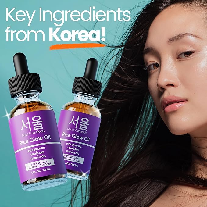 SeoulCeuticals Rice Bran Oil for Skin - Korean Skin Care Facial Glow Oil With Squalane & Vitamin E - Cruelty Free K Beauty Skincare 1oz