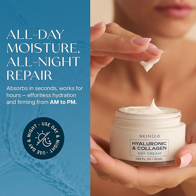 Hyaluronic Acid & Collagen Face Moisturizer – Deep Hydration & Firming Cream for Smooth, Youthful Look – Dermatologist Tested, Korean Skin Care Set, Vegan, Clean Beauty – Day & Night Duo