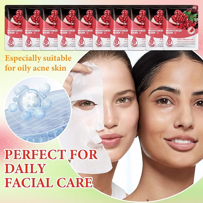 10 Pack Variety Facial Sheet Masks Skin Care Set, Hydrating Bulk Sheet Face Masks Skincare Gifts Set for Women Men, Long Lasting Moisturizing Face Mask Skincare for All Skin Type（C10)