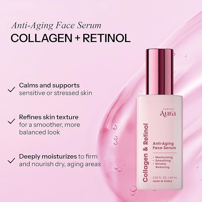 Collagen & Retinol Serum For Face – Dermatologist Tested, Anti Aging, Korean Skin Care – Firming, Hydrating, Fast-Absorbing, Smoothing – Vegan, Clean Beauty – Pack of 2