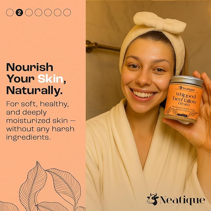100% Grass Fed Beef Tallow for Skin Care Face & Body | Whipped Moisturizer for Skin | with Organic Beeswax & Organic Honey Balm | All Natural Formula, 2.13oz (2.13 Ounce, Orange)