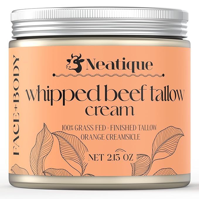 100% Grass Fed Beef Tallow for Skin Care Face & Body | Whipped Moisturizer for Skin | with Organic Beeswax & Organic Honey Balm | All Natural Formula, 2.13oz (2.13 Ounce, Orange)