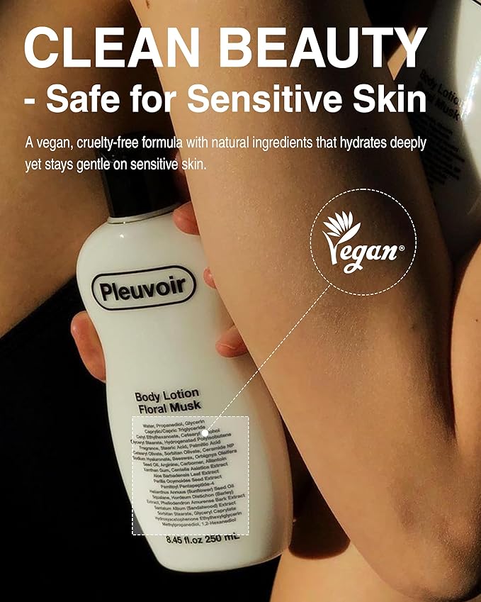 Pleuvoir Luxury Perfume Body Lotion Floral Musk - French MANE Fragrance (Tuberose & Musk), Non-Greasy Fast-Absorbing, Moisturizing with Ceramide, 5-Hyaluronic Acid, Wildflower Scent 8.45 fl.oz
