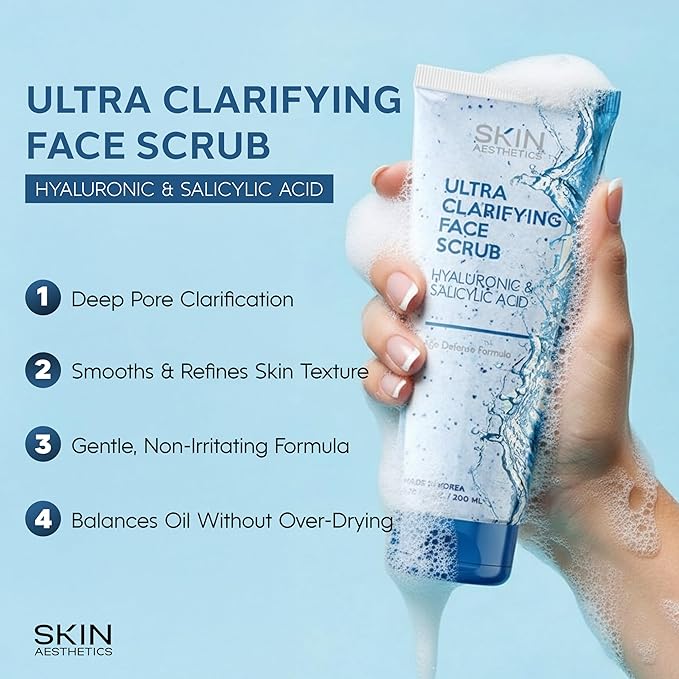 Face Scrub with Hyaluronic & Salicylic Acid – Deep Cleansing, Hydrating & Exfoliating Face Wash For Blackheads & Acne-Prone Skin – Dermatologist Tested, Korean Skin Care – 6.76 Fl Oz