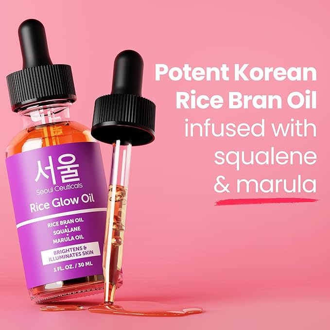 SeoulCeuticals Rice Bran Oil for Skin - Korean Skin Care Facial Glow Oil With Squalane & Vitamin E - Cruelty Free K Beauty Skincare 1oz