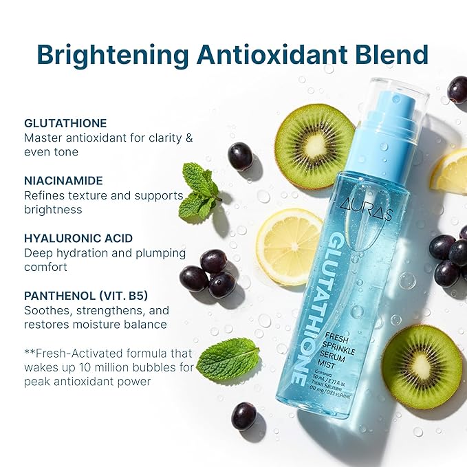 Auras Glutathione Brightening Face Mist K-Beauty | Fresh-Activated K-Beauty Spray Serum for Dull, Dry Skin, Hydrating Antioxidant Korean Skincare Serum & Setting Mist- 3.4 fl oz