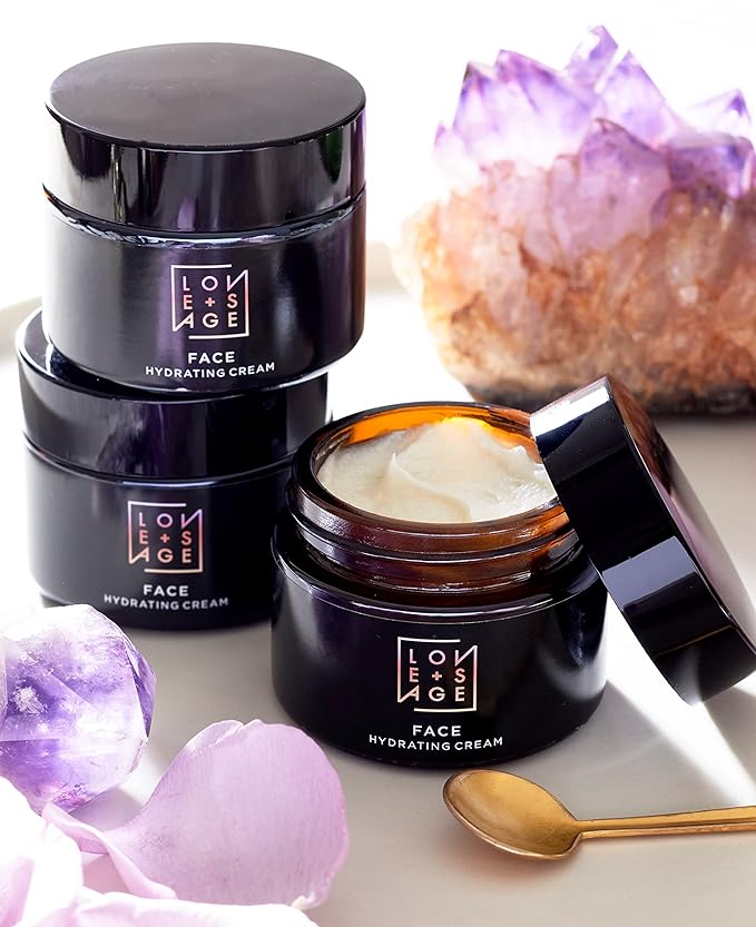 Love + Sage Vitamin-Rich Hydrating Face Cream, Whipped Oil-Based Moisture, Coconut Oil, Triglycerides, Vitamin E, Olive Squalene, Anti-Oxidant, Vegan, Cruelty-Free (Rose, Lavender, Ylang Ylang)