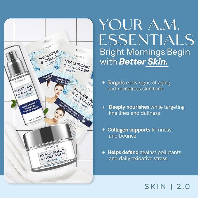 Hyaluronic Acid & Collagen Hydration Bundle – Dermatologist Tested, Anti Aging, Korean Skin Care – Hydrates, Plumps, Firms, Smooths Lines, Supports Elasticity– Vegan, Clean Beauty – Set of 3