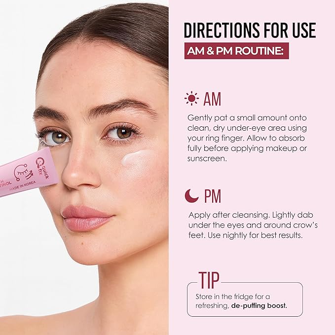 Quick Fix Retinol Instant Eye Tightener Cream – Reduces Wrinkles, Dark Circles & Puffiness – Dermatologist Tested, Anti-Aging, Korean Skin Care – Clean Beauty, Cruelty-Free, Vegan – .67 Fl Oz