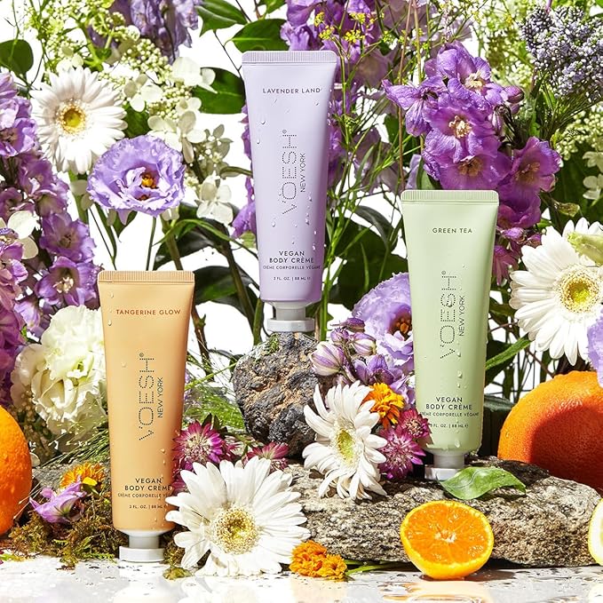 VOESH Vegan Body Creme Trio - Moisturizing Skincare Gift Set, Avocado Oil, Organic Virgin Olive Oil & Natural Extracts, K-Beauty Korean Skincare - (Green Tea, Lavender, Tangerine)