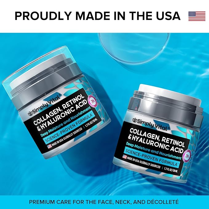 Anti-Aging Face Moisturizer with Retinol, Collagen & Hyaluronic Acid - Made in USA - Moisturizer Face Cream for Women & Men - Firming & Hydrating Neck Cream - Day & Night Skin Care - 2-Pack