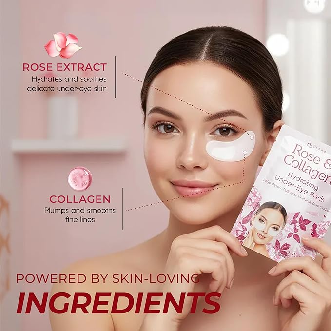 Clear Beauty Rose & Collagen Under Eye Patches – Hydrating Anti Aging Pads For Dark Circles & Puffy Eyes – Dermatologist Tested, Korean Skin Care, Cruelty Free, Clean Beauty, Vegan – 5 Pairs