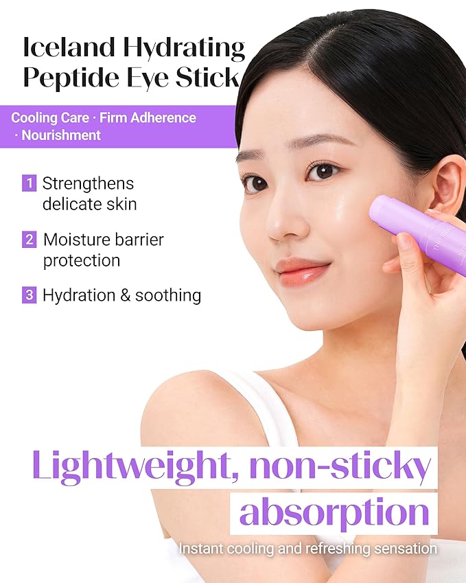 THESAEM Iceland Hydrating Eye Stick 3-Pack Set with Cute Bear Keyring - Cooling Balm Trio for Dark Circles, Wrinkles & Puffiness – Peptide & Collagen Under Eye Treatment - K-Beauty Gift Set