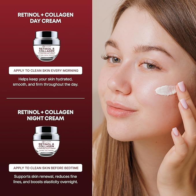 Clear Beauty Retinol & Collagen Face Moisturizer – Anti Aging Day & Night Cream For Firming & Hydration – Reduces Fine Lines & Wrinkles – Dermatologist Tested, Korean Skin Care Set, Vegan – Duo Pack