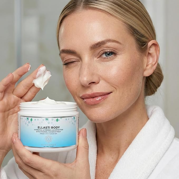 YUNASENCE ELLASTIBODY Hydrating Firming Caviar Butter Moisturizing Cream, with Caviar Extract, Vitamin E, Reishi, Avocado & Green Tea. 9.5oz. For soft, comforted skin.
