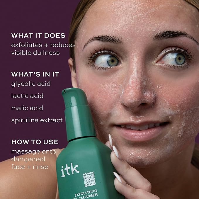 ITK Exfoliating Facial Gel Cleanser - Face Wash to Brighten + Smooth Skin - Dissolves Makeup + Grime Gently- Even-Toned Skin - Glycolic Formula to Brighten Skin, for Normal to Oily Skin, 5 Fl Oz