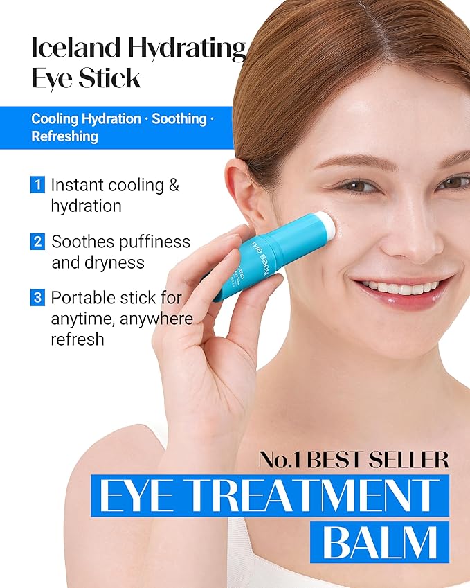 THESAEM Iceland Hydrating Eye Stick 3-Pack Set with Cute Bear Keyring - Cooling Balm Trio for Dark Circles, Wrinkles & Puffiness – Peptide & Collagen Under Eye Treatment - K-Beauty Gift Set