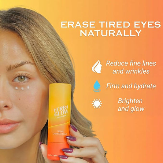 Caffeine Eye Cream – Yerba Glow Natural Under Eye Serum for Dark Circles, Puffiness & Fine Lines – Clean Hydrating Formula with Vitamin C, Peptides & Hyaluronic Acid
