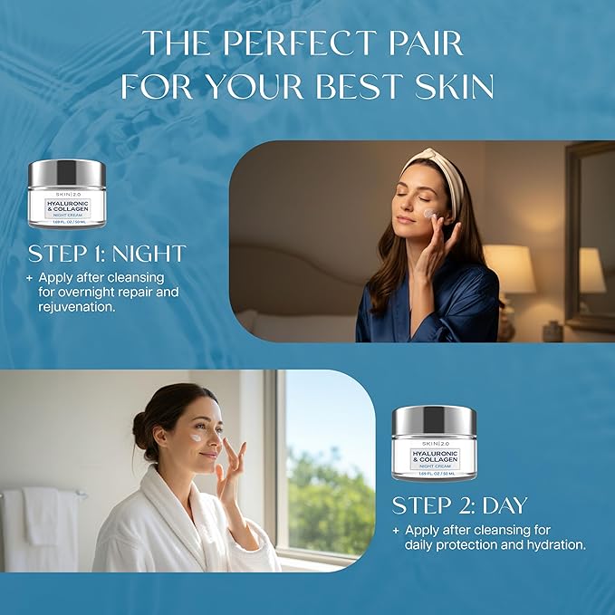 Hyaluronic Acid & Collagen Face Moisturizer – Deep Hydration & Firming Cream for Smooth, Youthful Look – Dermatologist Tested, Korean Skin Care Set, Vegan, Clean Beauty – Day & Night Duo
