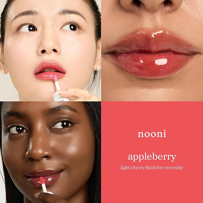 NOONI Korean Lip Oil - Appleberry | Long-Lasting, Moisturizing, Plumping, Revitalizing for Dry Lips, Waterproof, No Peel Off, Hydrating, Nourishing Crystal Clear, Stocking Stuffers, 0.12 FL Oz