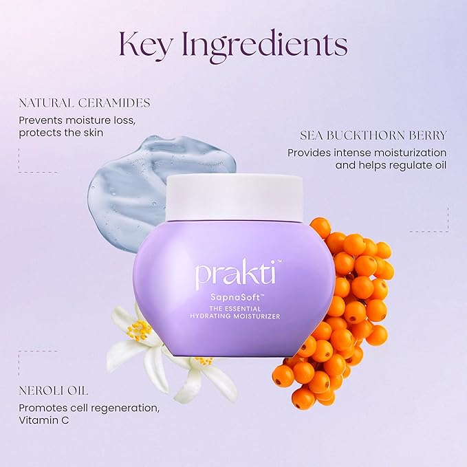 Prakti SapnaSoft Essential Hydrating Moisturizer, Lightweight Hydration, Improves Skin Tone, Texture & Strengthens Skin Barrier with Natural Ceramides, 1.7 oz