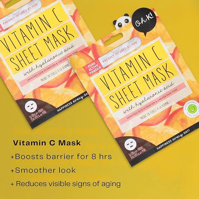 Oh K! Glowing Vitamin C Mask - Hydrating and Moisturizing Face Masks for Men and Women (Pack of 3)