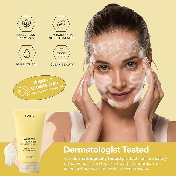 Whipped Facial Cleanser with Vitamin C & Honey – Brightening, Hydrating, Soothing & Pore Cleansing – Dermatologist Tested, Anti-Aging, Korean Skin Care – Clean Beauty, Vegan, Non-GMO – 4.4 Oz