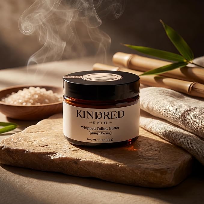 Kindred Skin Whipped Tallow Body Butter – Made with Grass-Fed Beef Tallow – Hydrating Face & Body Moisturizer for Dry, Sensitive Skin – Clean, Non-Greasy Skincare – Orangé Crème, 1.2 oz