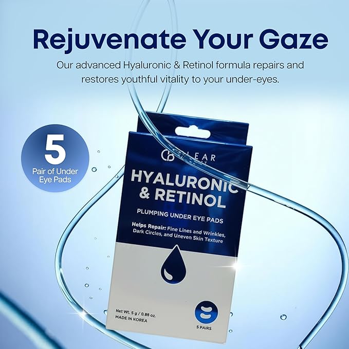 Clear Beauty Hyaluronic Acid & Retinol Under Eye Patches – Hydrating & Firming Eye Pads for Puffy Eyes & Dark Circles – Dermatologist Tested, Anti-Aging Korean Skin Care – Clean Beauty – 5 Pairs