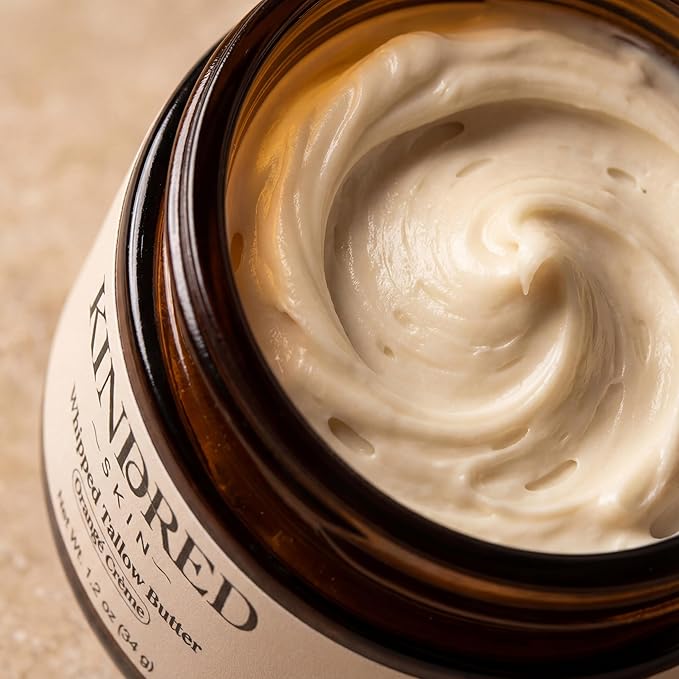 Kindred Skin Whipped Tallow Body Butter – Made with Grass-Fed Beef Tallow – Hydrating Face & Body Moisturizer for Dry, Sensitive Skin – Clean, Non-Greasy Skincare – Orangé Crème, 1.2 oz