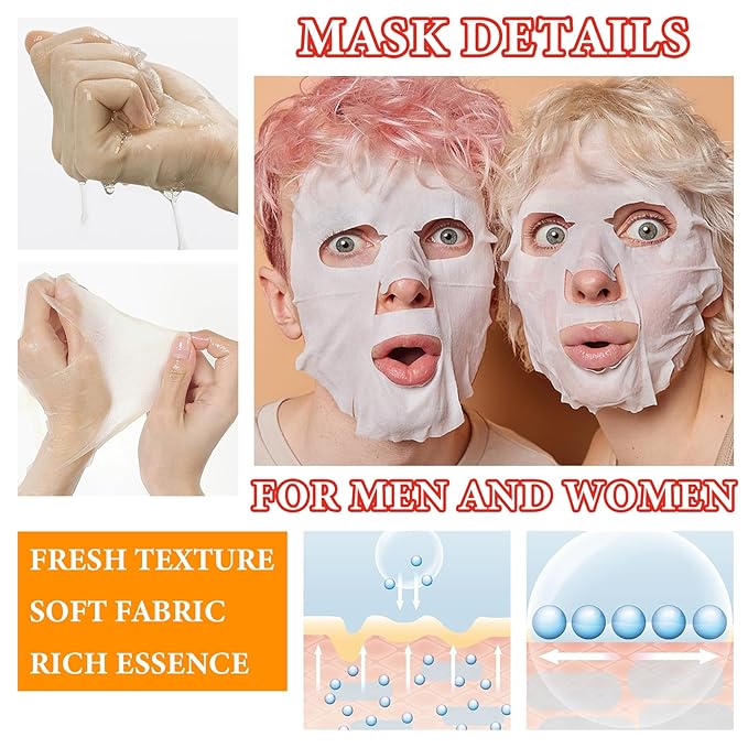 10 Pack Variety Facial Sheet Masks Skin Care Set, Hydrating Bulk Sheet Face Masks Skincare Gifts Set for Women Men, Long Lasting Moisturizing Face Mask Skincare for All Skin Type（C10)