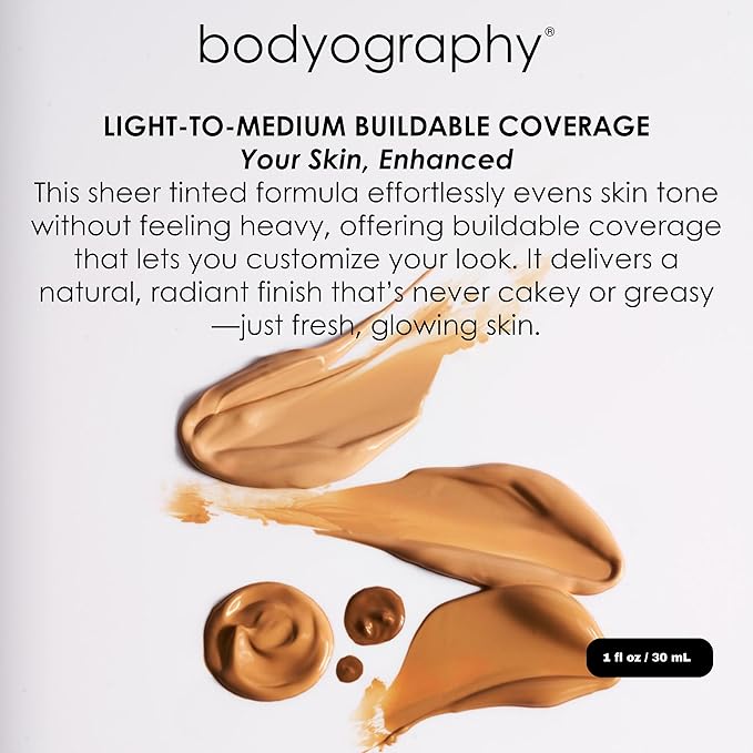 Bodyography Sun Defense Tinted Moisturizer, 1.5 oz | Lightweight SPF Tint with Hyaluronic Acid & Mineral Pigments | Hydrating, Vegan Sheer Coverage for All Skin Types, Deep