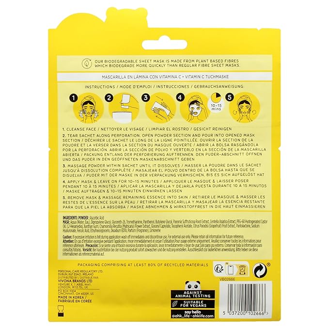 Oh K! Glowing Vitamin C Mask - Hydrating and Moisturizing Face Masks for Men and Women